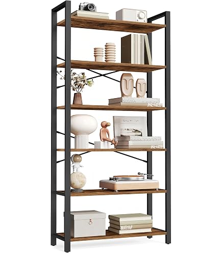 Amazon｜Seventable 本棚 6段 フック4個付き 67インチ 工業用木製本棚